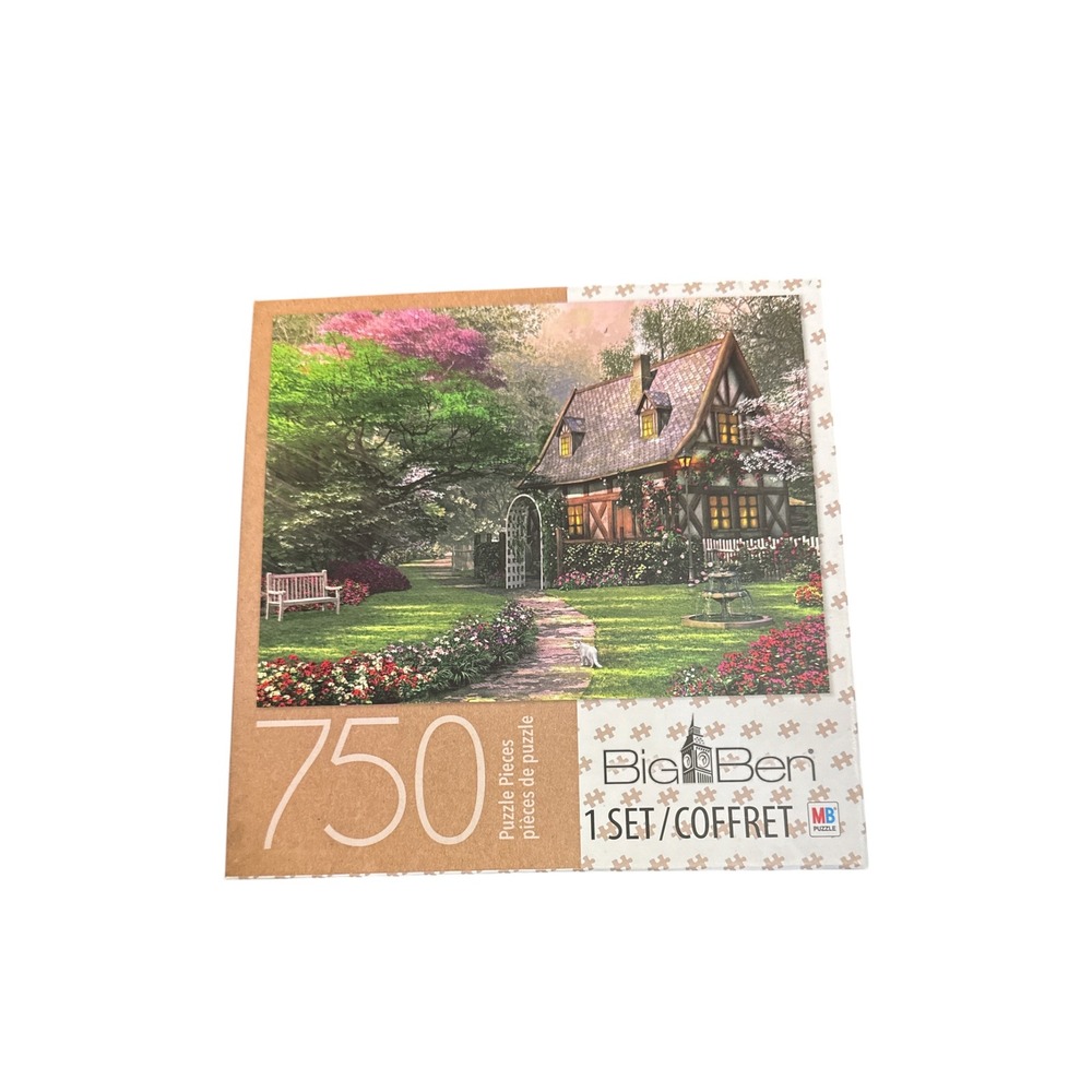 Big Ben Misty Lane Cottage 750 Piece Jigsaw Puzzle MB Milton Bradley 20x27 New